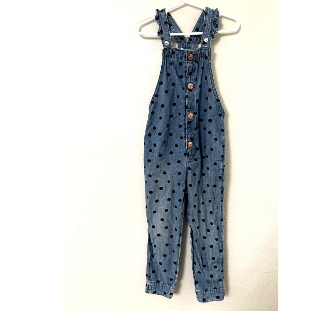 H&M denim blue with black polka dot overalls kids 4T